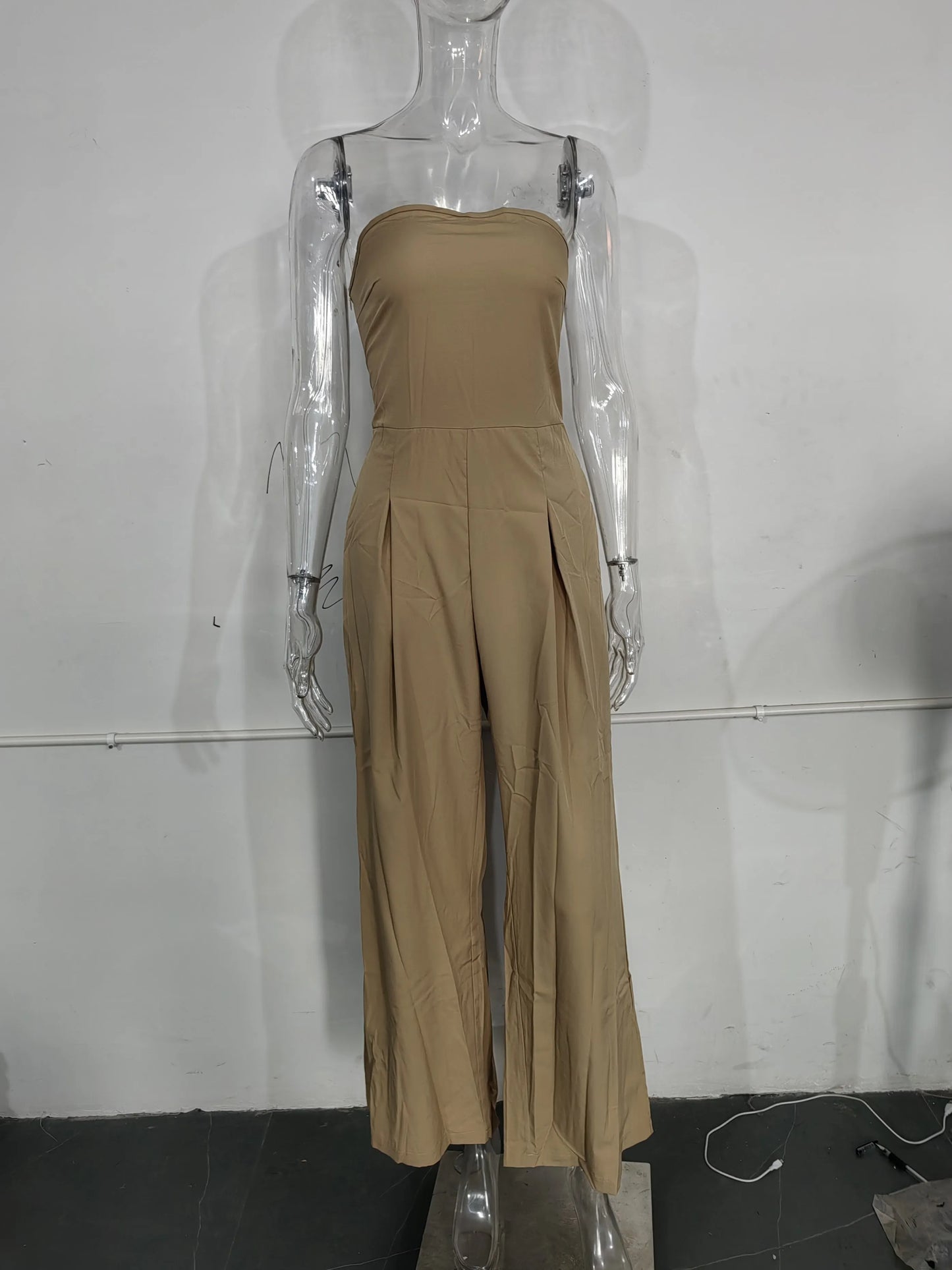 Summer Women's Jumpsuit Fashion Strapless Solid Color Sleeveless Loose Wide Legs Pants Casua Romper High Streetwear Female Cloth Badiee Stylez