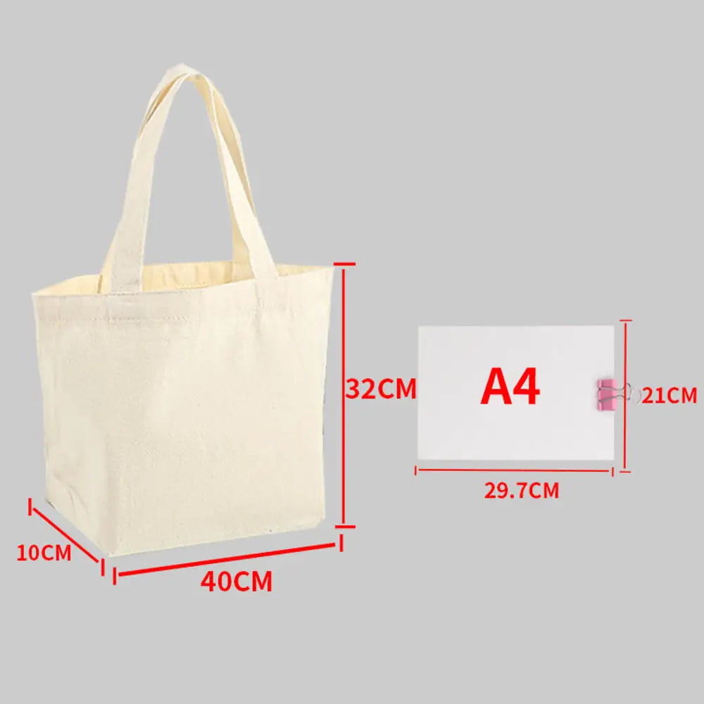 ISKYBOB Large Capacity Canvas Shoulder Bag Handbag Folding Eco Cotton Tote Bags Reusable DIY Painted Shopping Bag Grocery Bag A-Beige-40x32x10cm