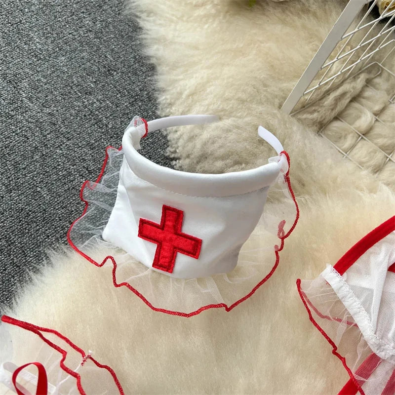 Sexy Cosplay Nurse Uniform Erotic Lingerie Babydoll Dress Flirting Underwear Women Clothes Costume 5 Piece Jumpsuit Dresses