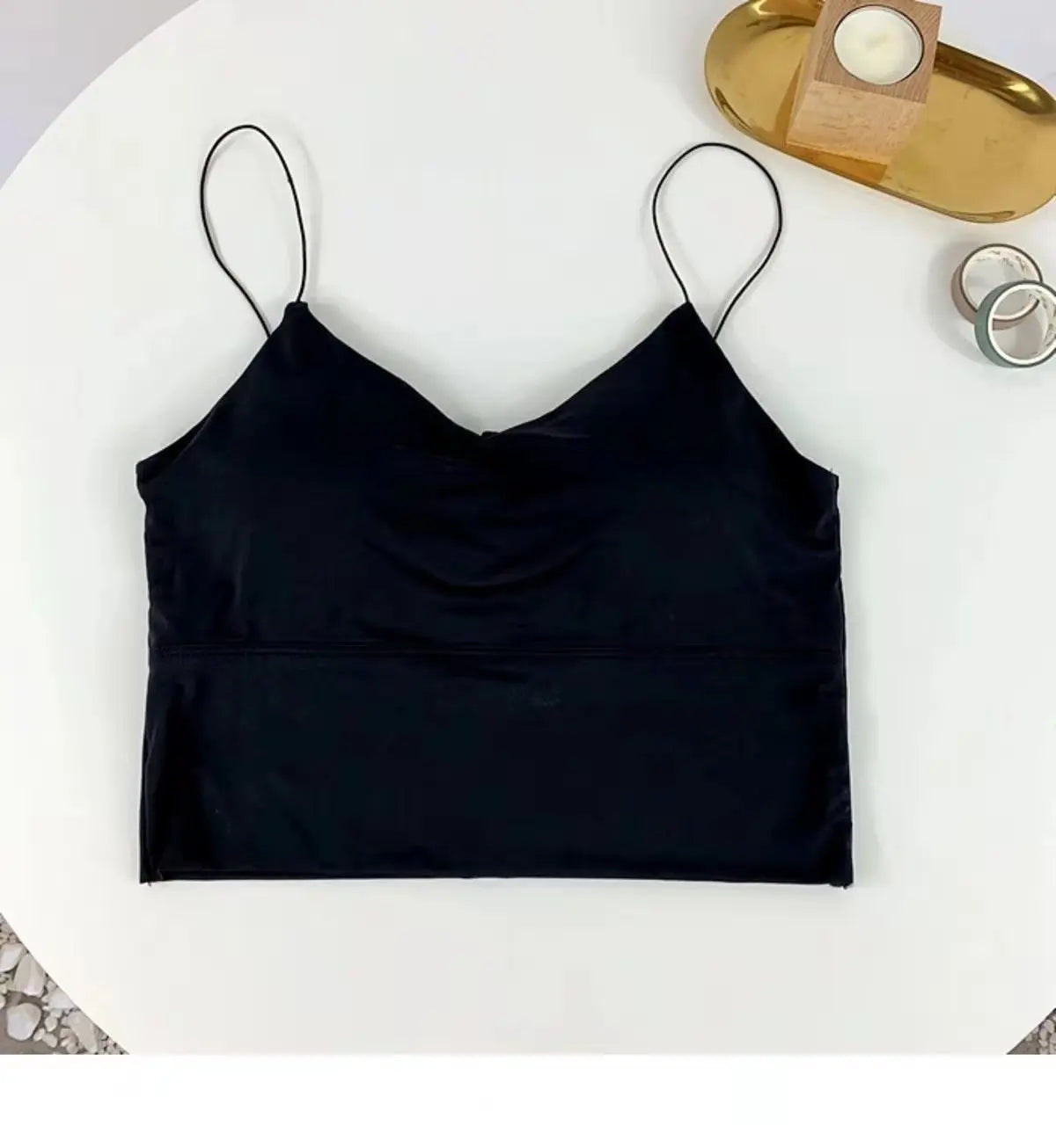 1pc Women Sexy Solid Color Camisole Ice Silk Tube Seamless Sports Tank Top Wireless Underwear Padded Bra Bralette Vest One Size black
