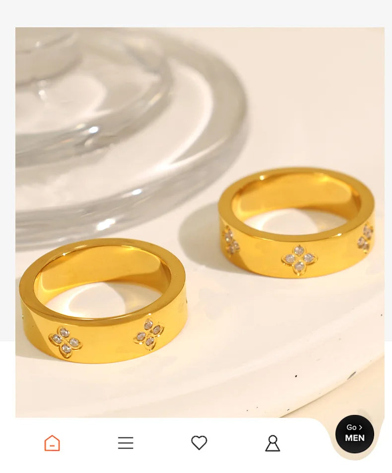 Keen-on Rings Stainless Steel Jewelry Woman Waterproof Water Drill Engagement Classic Retro Trends 2025 Products PVD Plating