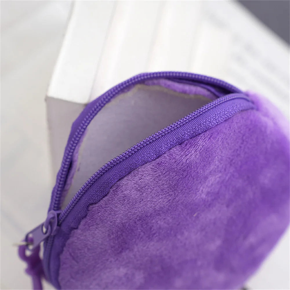 Solid Plush Round Coin Purse Women's Cute Wallet ID Card Bag Keychain Minimalist Coin Bag Kawaii Wallets for Women Gift