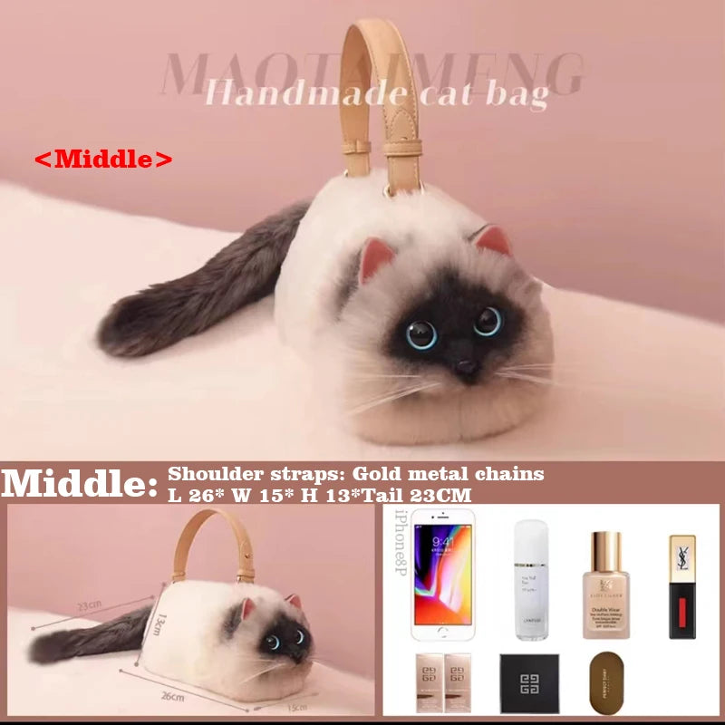 Women Exquisite Shoulder Underarm Bags Siamese Cat Bag Plush Cute Plush Crossbody Bag Female Winter Autumn Handbags Hot Middle