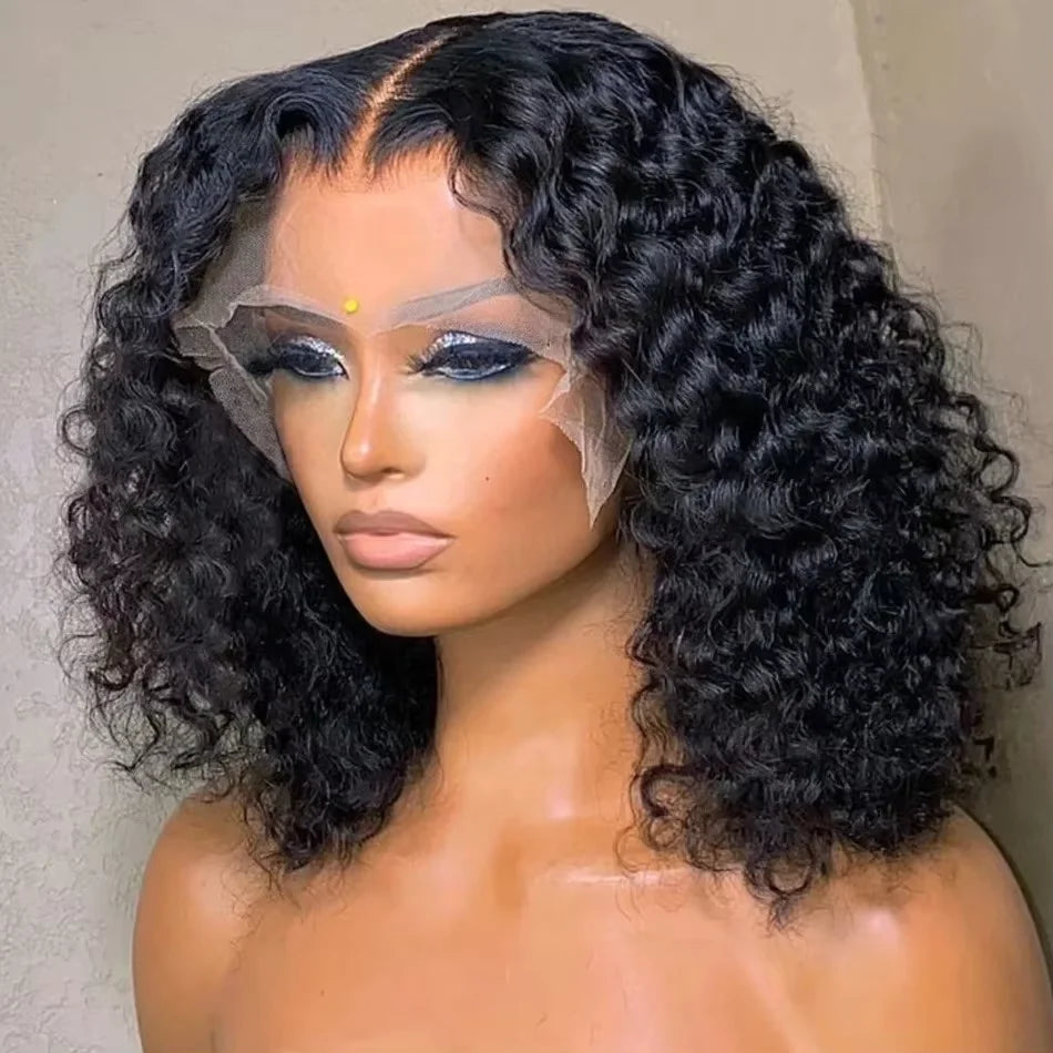 250% Density Malaysian Curly Short Human Hair Pre Plucked BOB Wig 13x4 HD Lace Front Wig Human Hair Deep Wave Lace Frontal Wig