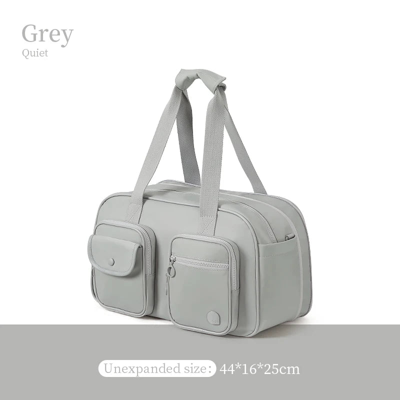 AJI Women Travel Bag Nylon Handheld Travel Bag Carry On Luggage Bag Large Capacity Weekender Gym Sport Holdall Overnight Bag Grey