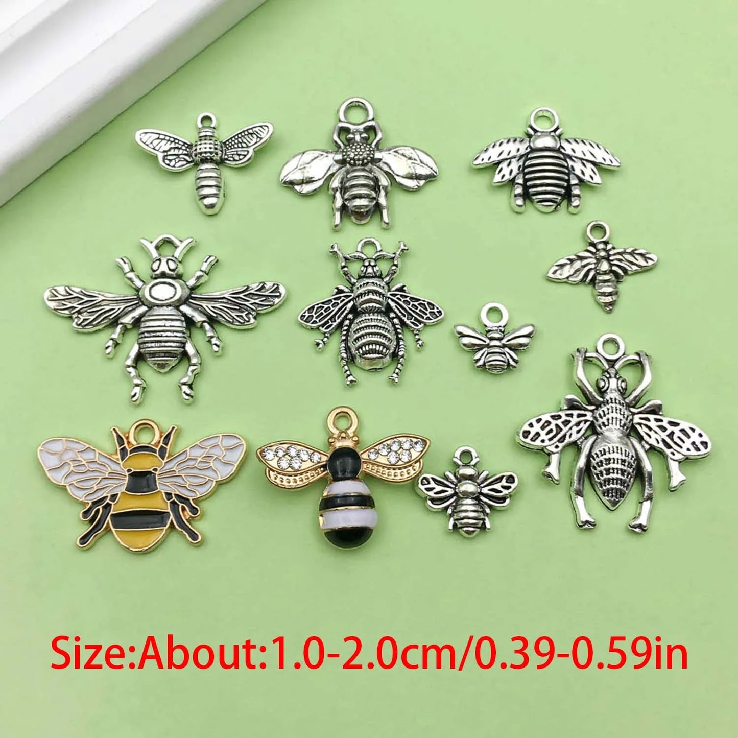 Random 20pcs Alloy Bee Design Charms Vintage Insect Pendants for DIY Bracelet Necklace Jewelry Making Accessories