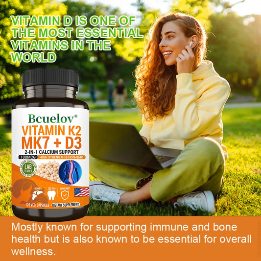 Vitamin K2 (MK7) and D3 Supplements - Bones, Teeth, Muscles, Joints, Heart, Immune Support and Calcium Absorption