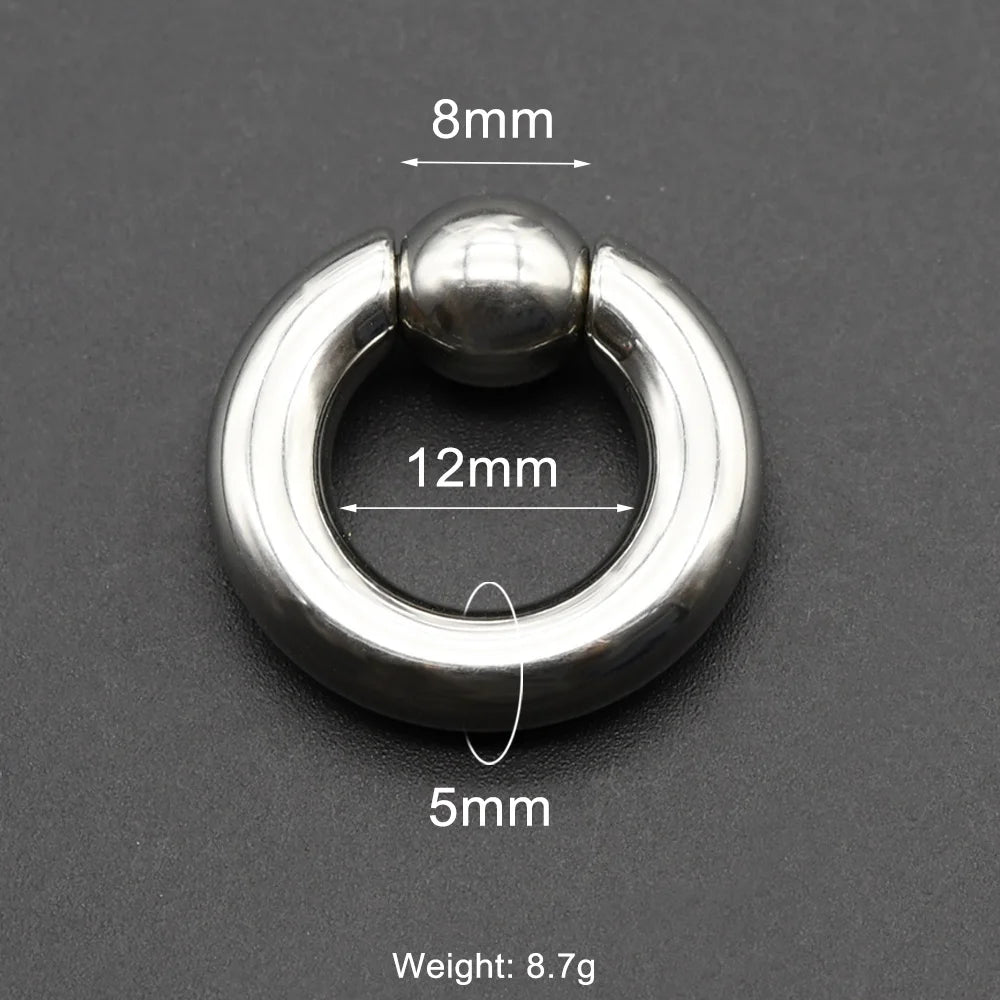 1Pc Large Gauges Stainless Steel CAPTIVE SPRING BEAD RING for Septum Piercing BCR Nose Ring Hoop Expander Earlobe Earrings 00G 5x12-8mm 1 Piece