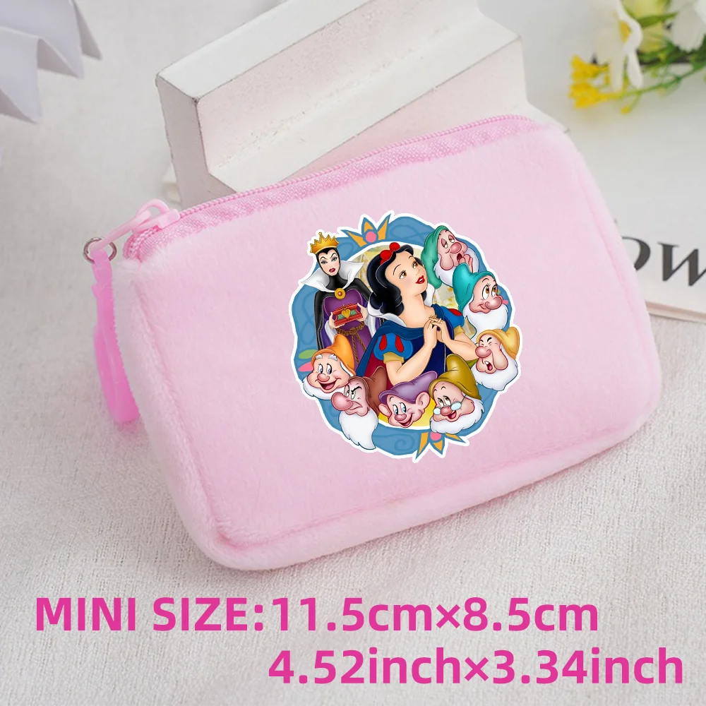 Princess Disney Kids Anime Plush Coin Purse Girls Mini Wallet Printed Moneybag Kawaii Square Portable Storage Bag Birthday Gifts 1pcs-006