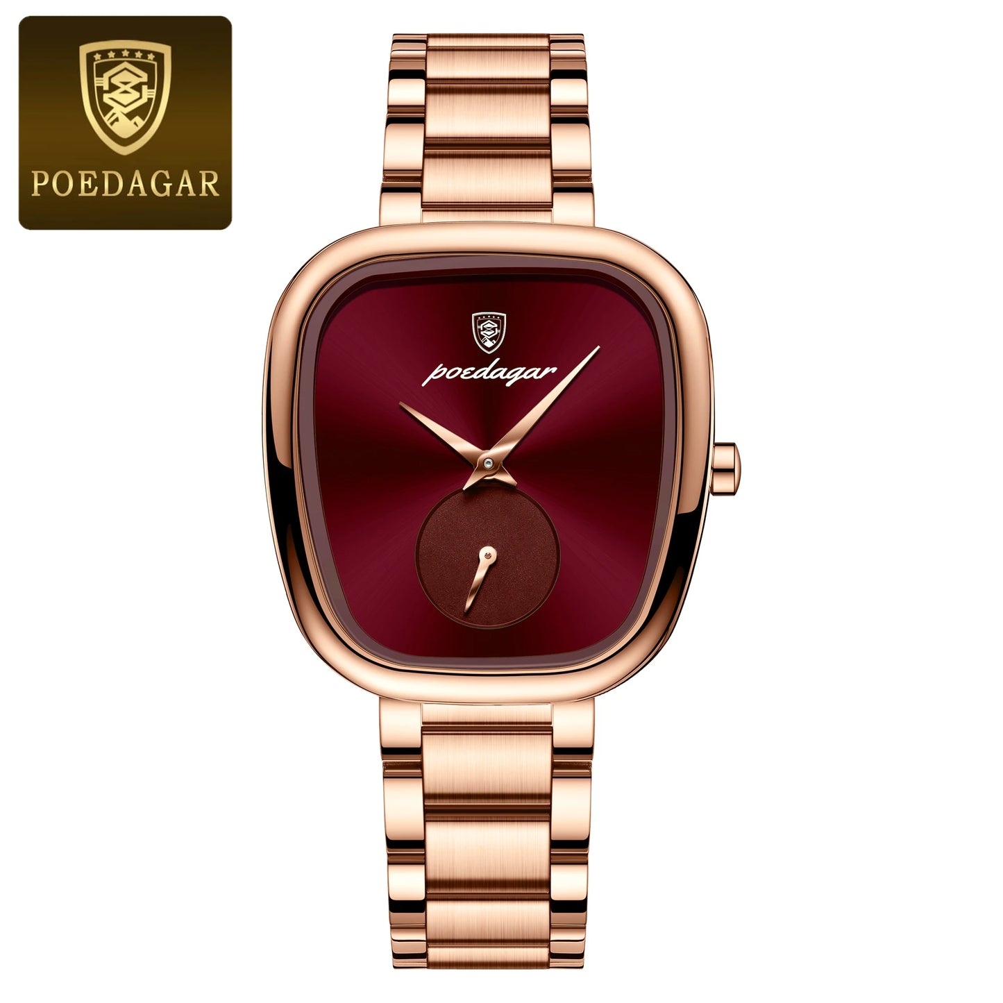 POEDAGAR Luxury Watch for Woman Waterproof Stainless Steel Quartz Ladies Watch High Quality Women's Watches Elegant Female Clock 783 Rose Gold Red