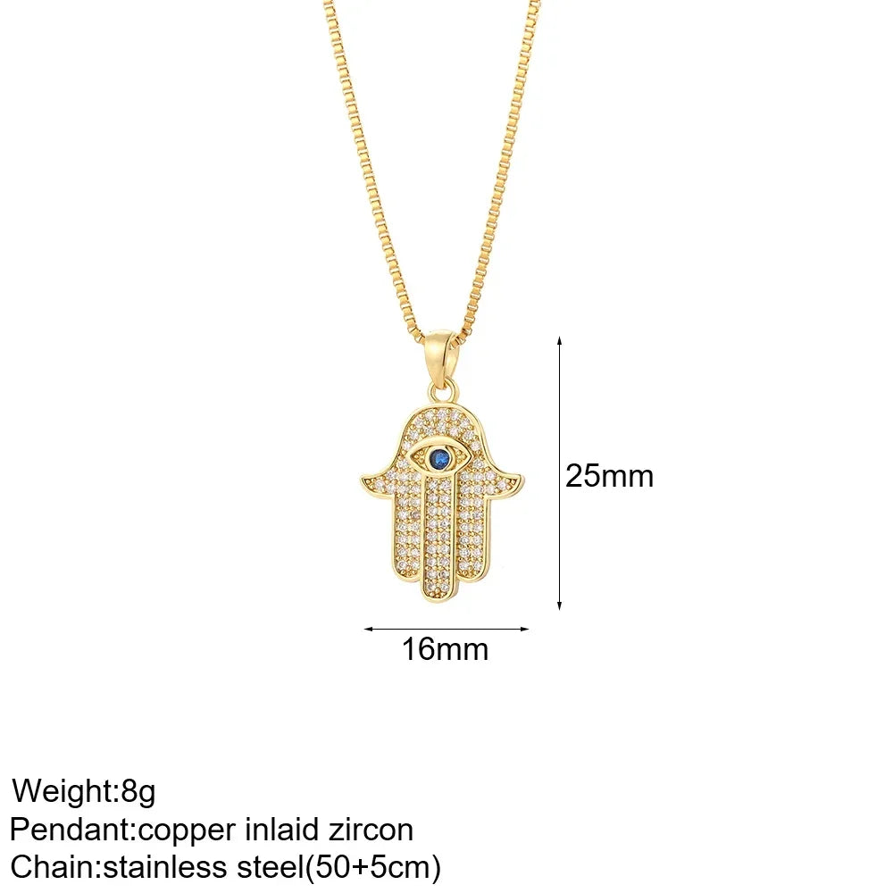 Heart Evil Blue Eye Sun Necklace for Women Cute Dog Bee Elephant Gold Color Pendant Woman's Collars Long Stainless Steel Chains NK008G4AC210464G2