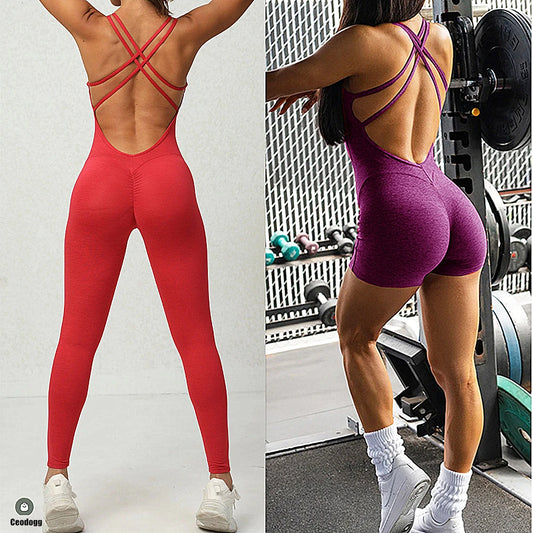 Pad Cross Back Women 2025 Fitness Gym One Piece Jumpsuit Leggings Workout Pant Female Shorts Active Wear Sport Outfit Suit XP116 Badiee Stylez