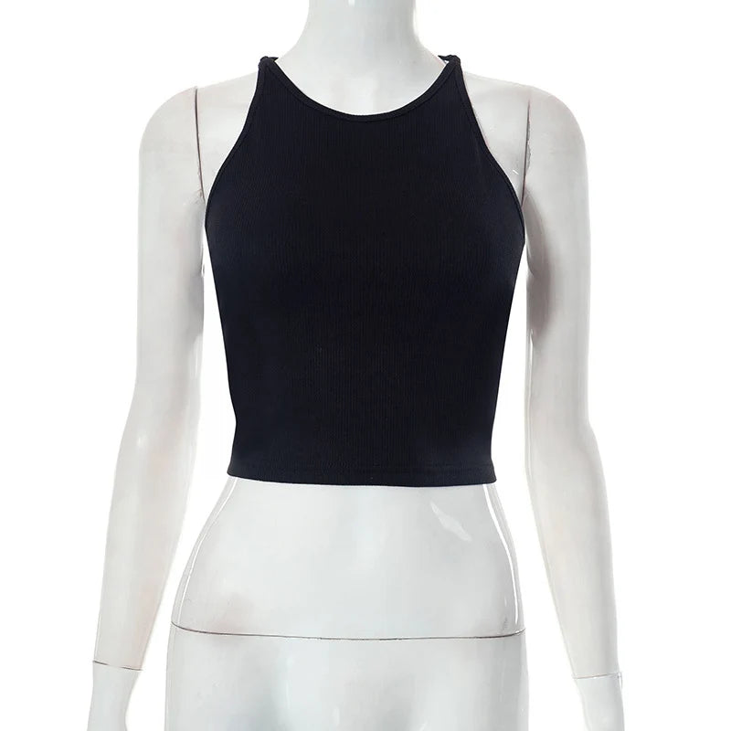 Y2K Women's Tops Backless Crop Top Sleeveless Sexy Cute Black Vest Tank Top Summer Cropped Vest Female 2000S Clothing