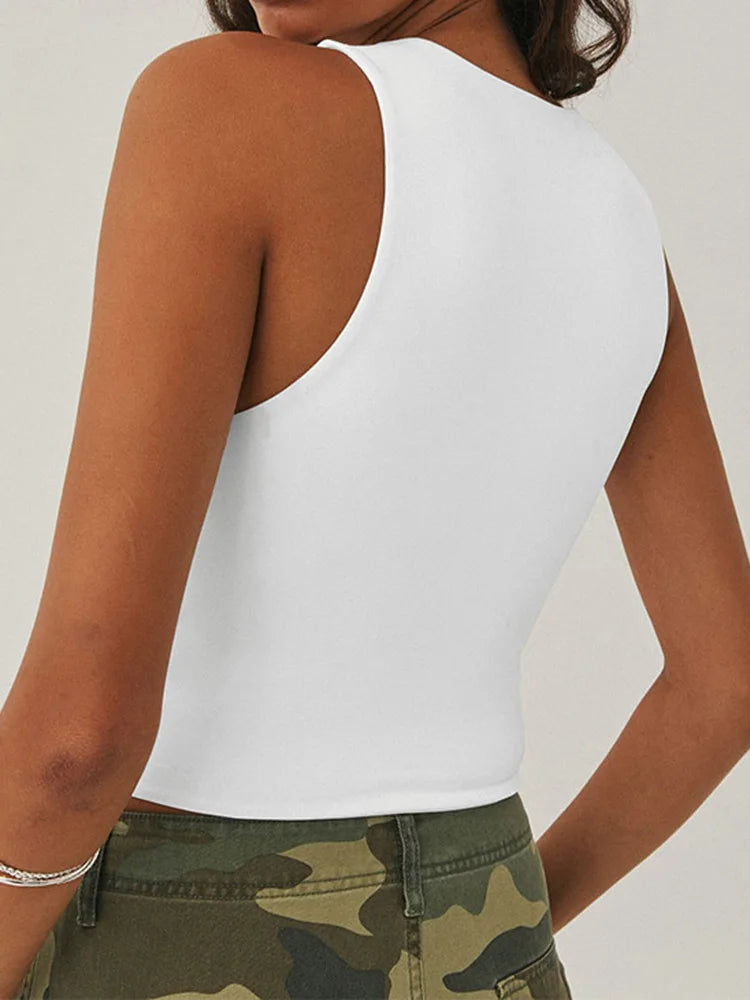 Sleeveless Tight Bottomed Shirt With Round Neck Racerback Top
