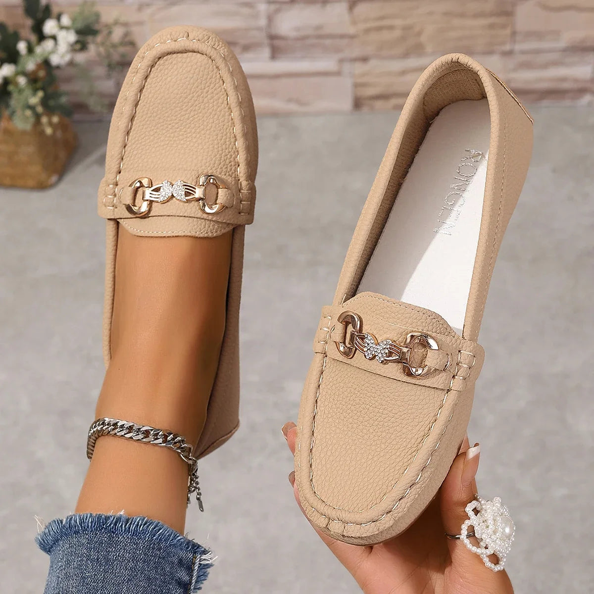 Women's Casual Slip on Mary Jane Shoes 2025 Spring Autumn New Fashion Round Toe Solid Soft Sole Flat Loafers Zapatos De Mujer 616-Khaki