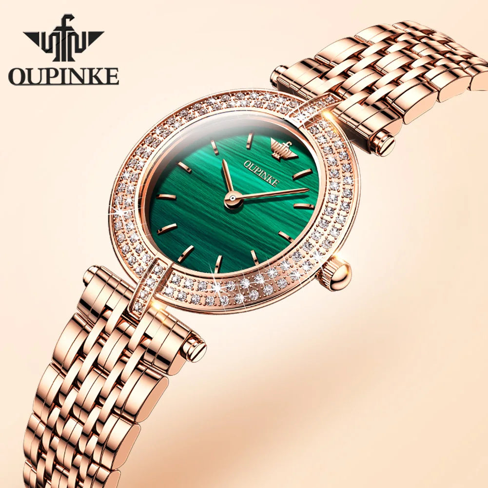OUPINKE 3191 Luxury Elegant Womens Watches Automatic Mechanical Watch Waterproof Luminous Bracelet Set Gifts Reloj Promotion Green CHINA