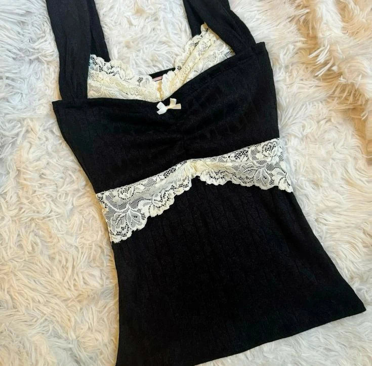 Y2K fashion retro clothing from the charming sweet sexy floral slender punk baby T-shirts streetwear halter tops aesthetic women black 5