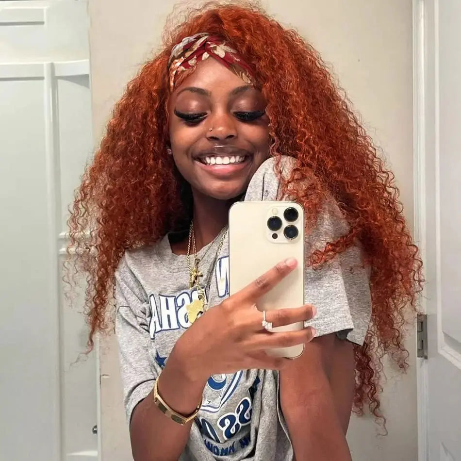 200% Density Headband Reddish Brown Wig Human Hair Ginger Deep Wave Burgundy 99J Curly Water Wave Glueless Wigs Clearance Sale Ginger 350 Wig United States