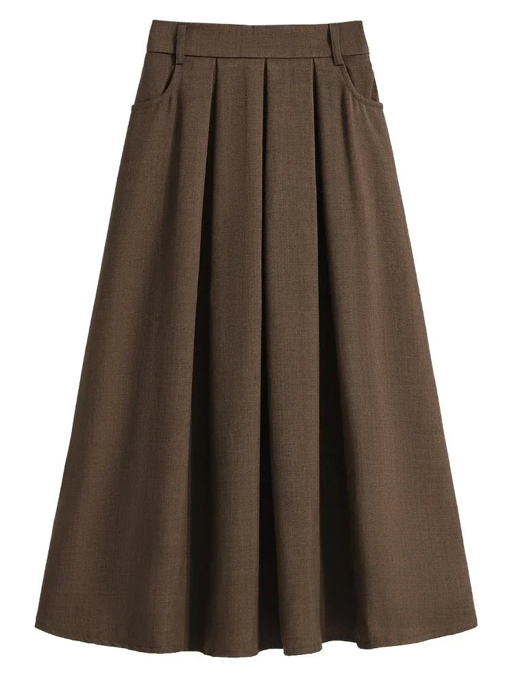 2025 Solid Color Versatile Medium Length Skirt Pleated Plus Size A-Line Maxi Gown Cover Hip Spring Summer New Half-length Skirt