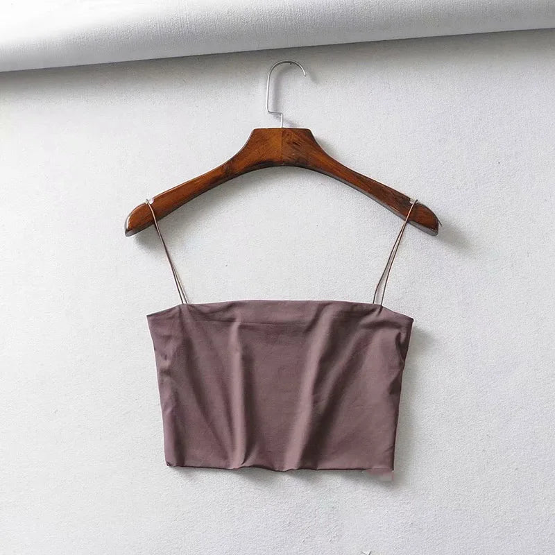 2022 Summer Women's Crop Top Sexy Elastic Cotton Camis sleeveless Short Tank Top Bar Brown