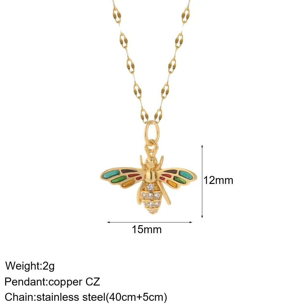 Heart Evil Blue Eye Sun Necklace for Women Cute Dog Bee Elephant Gold Color Pendant Woman's Collars Long Stainless Steel Chains NK008G2AC210106G2