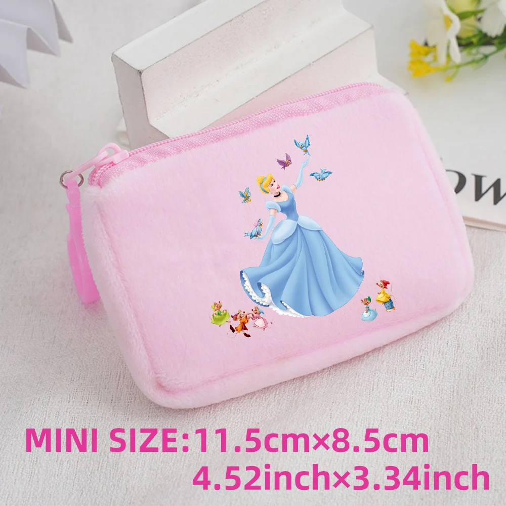 Princess Disney Kids Anime Plush Coin Purse Girls Mini Wallet Printed Moneybag Kawaii Square Portable Storage Bag Birthday Gifts 1pcs-003