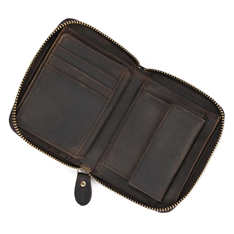 2023 New Short Wallet Men Women Vintage Fashion Card Holder Zipper Coin Purse Crazy Horse Leather Mens Slim Zipper Purse Wallet