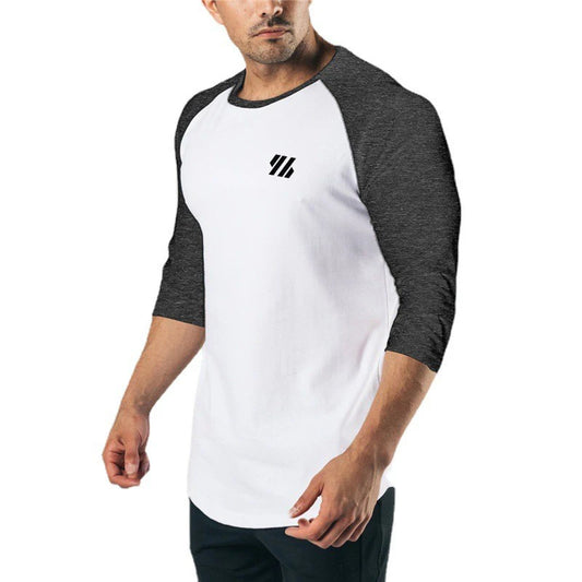 Men's Three Quarter Sleeves Cotton Slim Fit Shirts Fashion Color Contrast Sportswear Gym Bodybuilding Fitness Workout T-Shirts