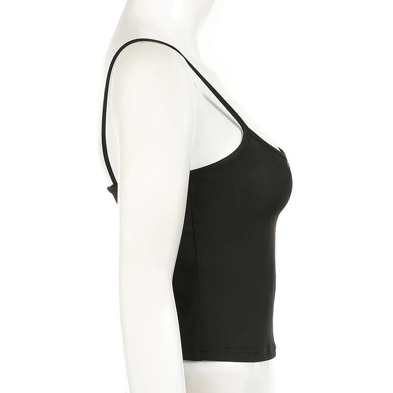 Summer Casual Sleeveless Spaghetti Strap Top Women Harajuku All-match Cropped Tops y2k Vintage Clothing