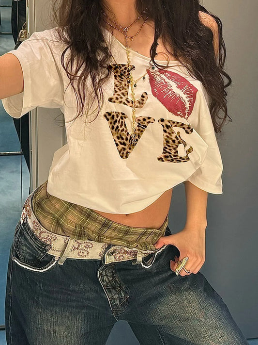 Cuteandpsycho Casual Sexy Crewneck Cropped Tops Slim Streetwear Summer Elastic Vintage Tees Short Sleeved Y2k Punk Clothings