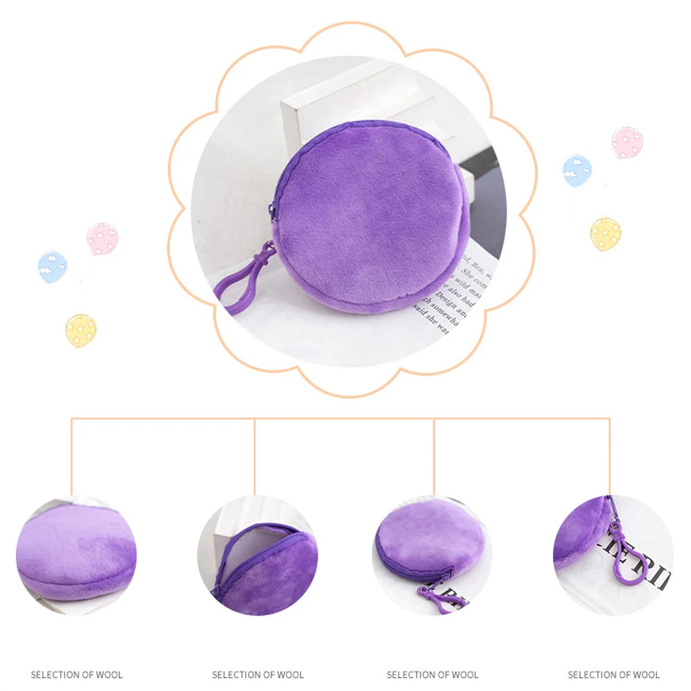 Solid Plush Round Coin Purse Women's Cute Wallet ID Card Bag Keychain Minimalist Coin Bag Kawaii Wallets for Women Gift