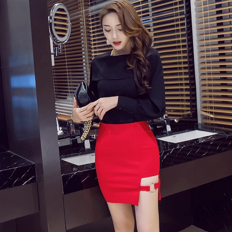 Versatile Irregular Plus Size Bodycon Skirts Sexy Hollow Out Bandage Skirt Harajuku Mini Skirt Summer High Waist Pencil Skirts Red
