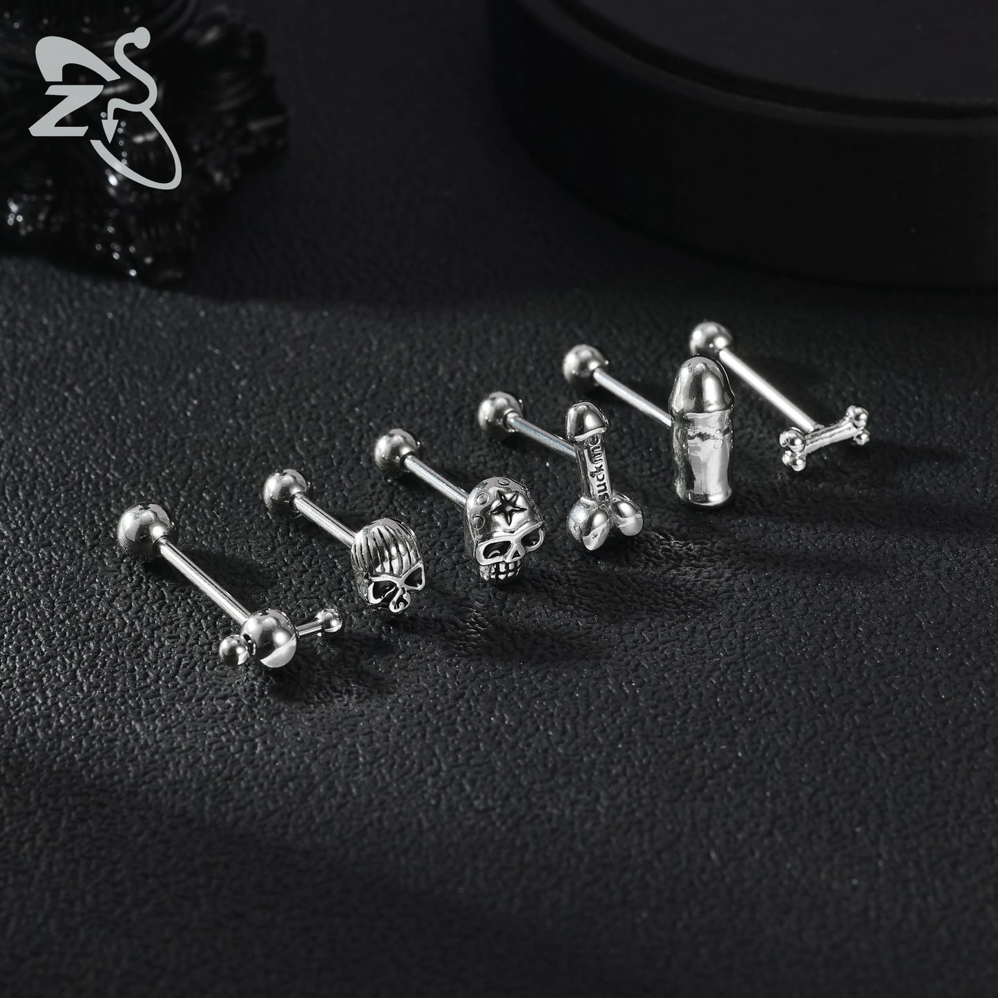 ZS 1 Piece 14G Stainless Steel Tongue Piercing Ring Colorful Butterfly Bone Tongues Stud Punk Skull Snake Body Piercings Jewelry