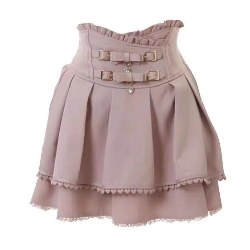 Y2k Skirts for Women High Waist A-line Jupe Fashion Japanese Summer Cute Saia 2025 Faldas Mujer De Moda Bow Sweet Mini Skirt