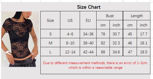 Combhasaki Women's Y2K Vintage Sheer Floral Lace See-through Tops Fashion Short Sleeve Open Back Slim Fit Summer T-Shirts