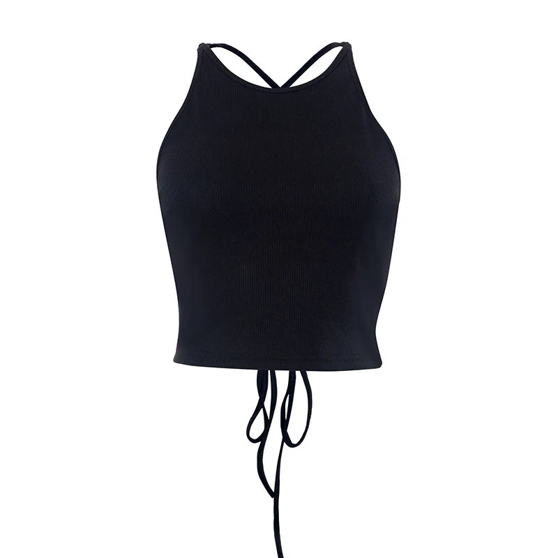 Y2K Women's Tops Backless Crop Top Sleeveless Sexy Cute Black Vest Tank Top Summer Cropped Vest Female 2000S Clothing