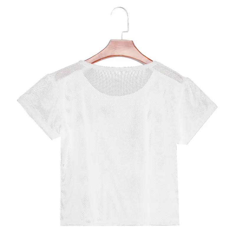 2025 Sexy Mesh Yoga Shirt Quick Dry Sport Fitness Female Running Shirt Gym Clothes Tank Top Workout Exercises T-Shirt Sportwear White