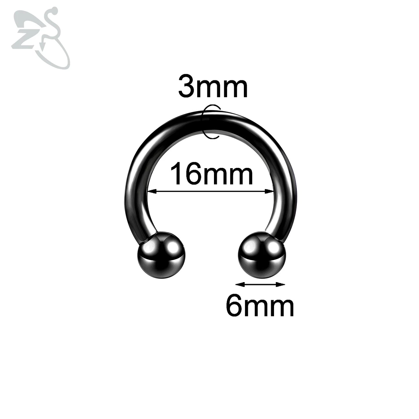ZS 1 Piece 2/4/6/8G Black Color Stainelss Steel Horseshoe Nose Ring Men Punk Large Gauge Piercings Ear Expander Septum Piercing Style 3