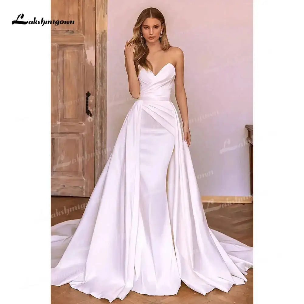 Lakshmigown Luxury Sweetheart Mermaid Satin Wedding Dress Detachable Skirt Backless And Zipper Woman Evening Dress For Wedding Badiee Stylez