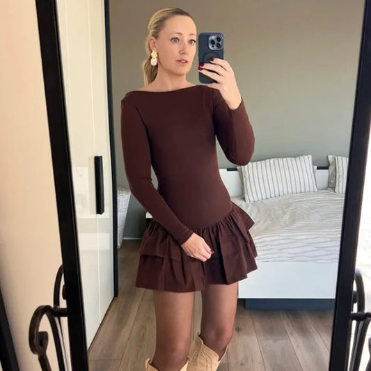 TRAF Women's Elegant Y2k Short Dresses 2025 Spring Long Sleeve Mini Dresses Ladies Fashion Casual Cute Party Dress Vestidos