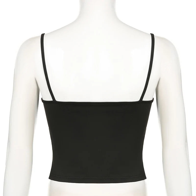 Summer Casual Sleeveless Spaghetti Strap Top Women Harajuku All-match Cropped Tops y2k Vintage Clothing