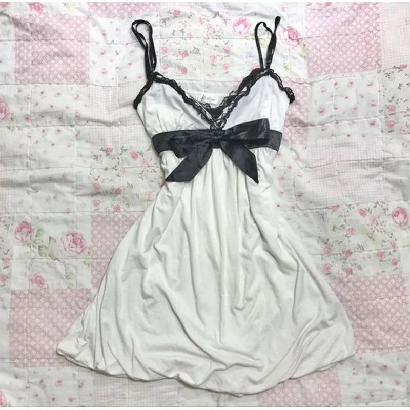 Y2k Clothes White Mini Dress Woman Clothing Gothic Dress Harajuku Party Dresses Graphic Rock Punk Goth Emo Short Women's Summer Ivory