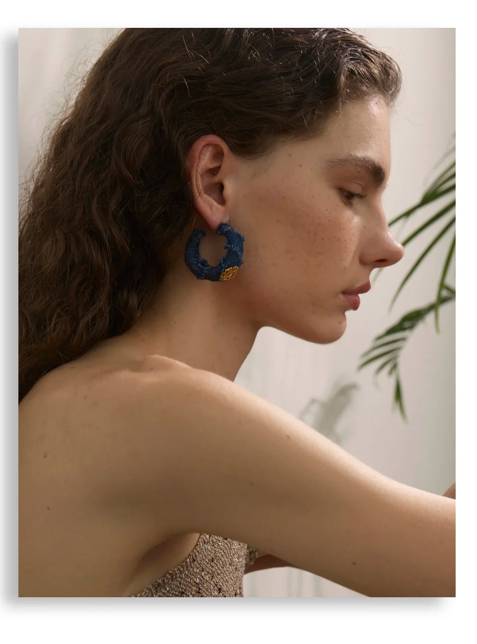 Yhpup Creative Blue Denim Flower C Shape Hoop Earrings Women Stainless Steel Popular Jewelry Autumn & Winter New 2025 Wholesale