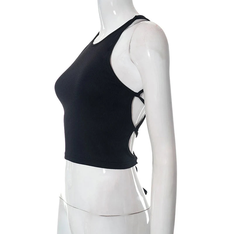 Y2K Women's Tops Backless Crop Top Sleeveless Sexy Cute Black Vest Tank Top Summer Cropped Vest Female 2000S Clothing