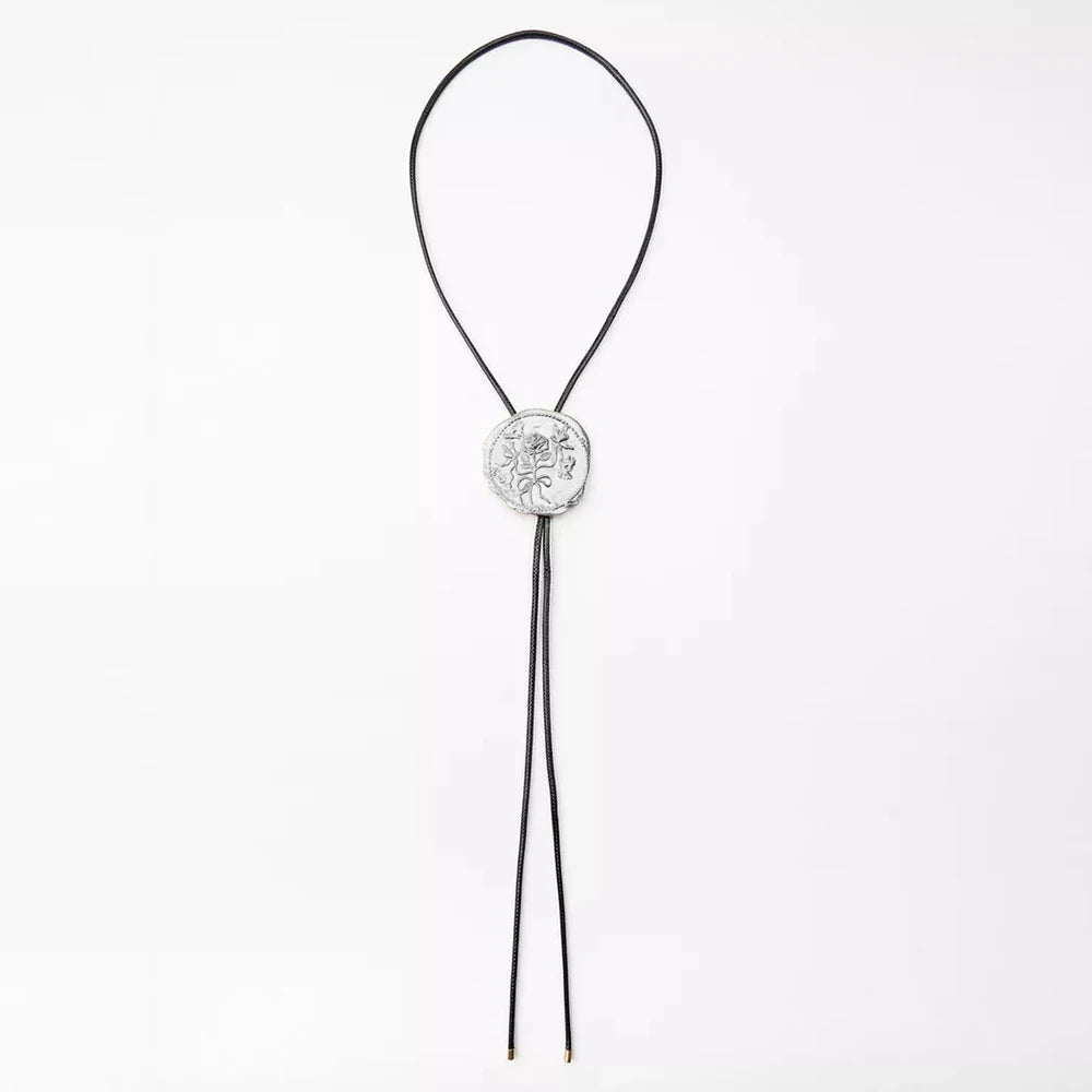 2024 New ZAA Cowboy Style Badge Necklace, Geometric Engraved Rose Adjustable Necklace, Party and Banquet Jewelry Silvery necklace