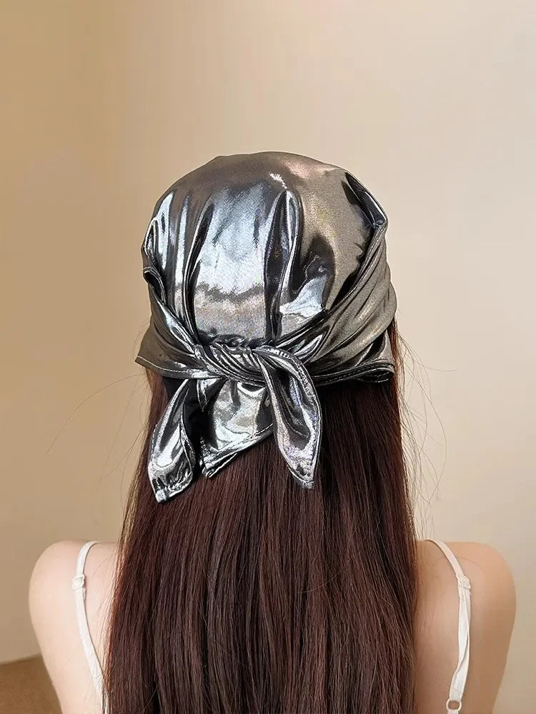 Y2K Punk Bandana Scarf for Women Fashion Square Headwear Bling Silver Head Scarf Hair Accessories Bandanas for Girls Women