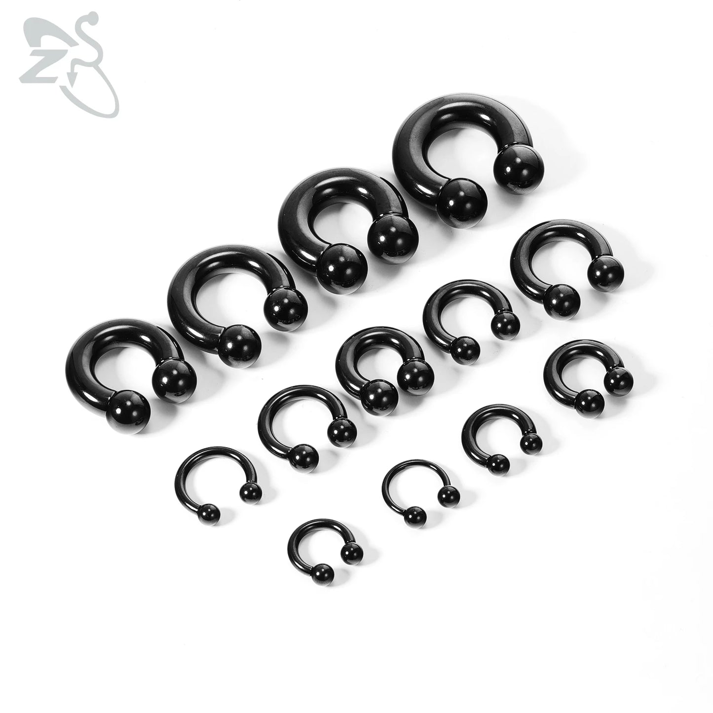 ZS 1 Piece 2/4/6/8G Black Color Stainelss Steel Horseshoe Nose Ring Men Punk Large Gauge Piercings Ear Expander Septum Piercing