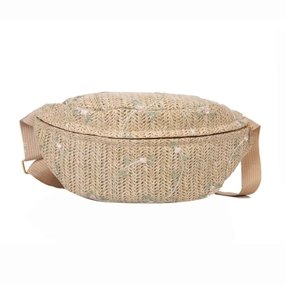 Fashion Straw Chest Bag Sports Waist Packs Shoulder Purse Beach Travel Casual Fanny Belt Bag Crossbody Shoulder Chest Handbag Khaki