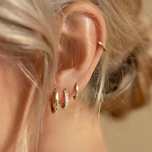 4PCS Set Stainless Steel Huggie Minimal Hoop Earrings 6/8/10mm Crystal Zirconia Helix Tragus Cartilage Earrings Piercing Jewelry Badiee Stylez