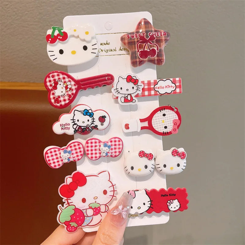 10pcs Children's Hair Clip HelloKitty Cute Headwear for Girls and Children Forehead Hair Clip star cat CHINA